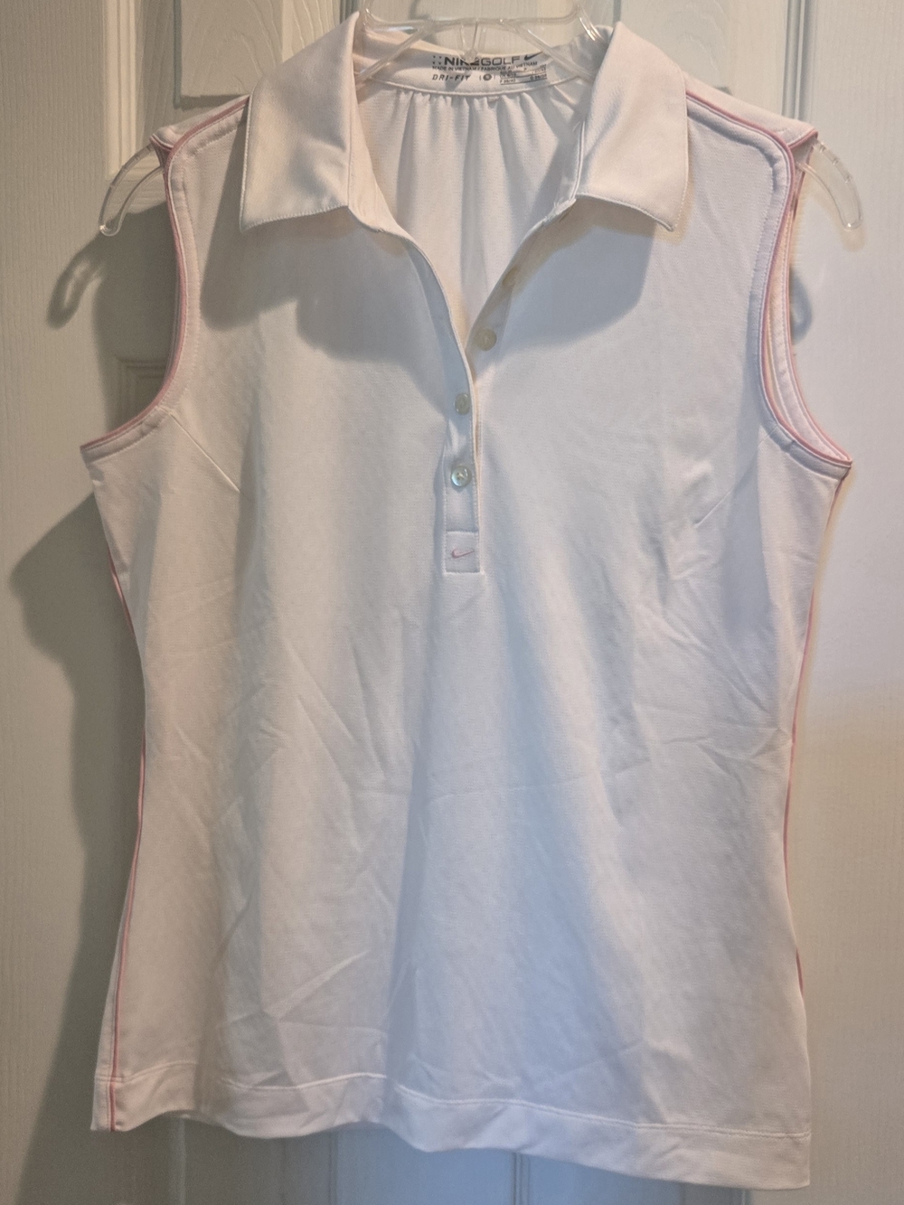 Nike Golf DRI- FIT White Sleeveless Golf Top with Pink Trim